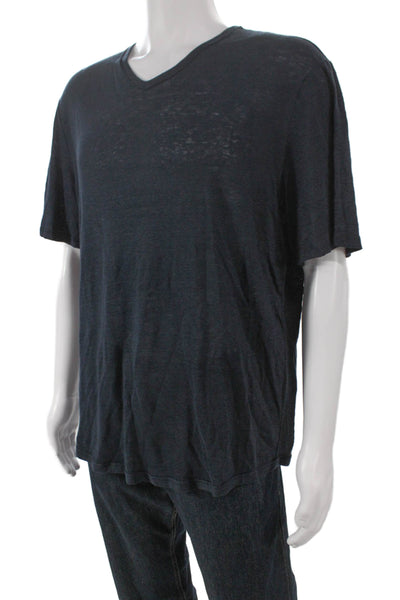 Vince Mens Basic Linen V-Neck Short Sleeve T-Shirt Gray Size 2XL
