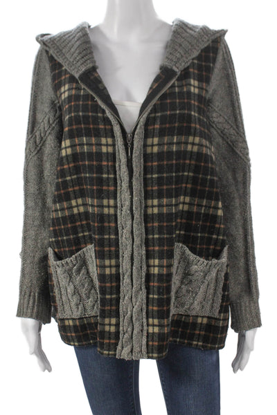 Moth Womens Black Plaid Wool Cardigan Zipper Long Sleeve Size XS