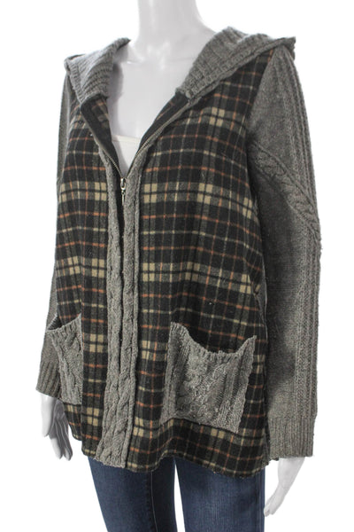 Moth Womens Black Plaid Wool Cardigan Zipper Long Sleeve Size XS