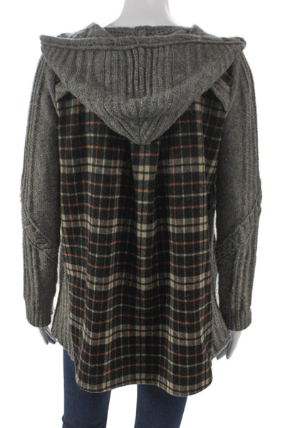 Moth Womens Black Plaid Wool Cardigan Zipper Long Sleeve Size XS