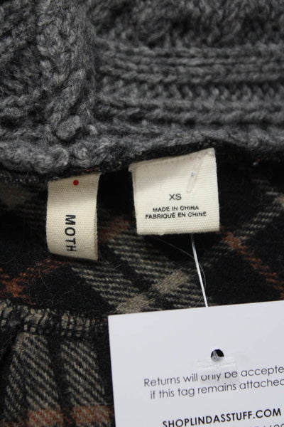 Moth Womens Black Plaid Wool Cardigan Zipper Long Sleeve Size XS