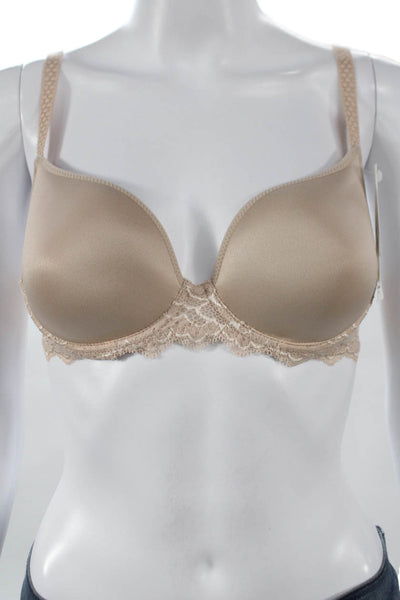 Simone Perele Womens Caresse 3D Plunge Bra Beige Size 32 B