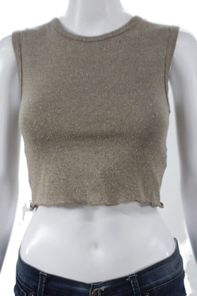 Ozma Womens Cropped Silk Tank Crew Neck Brown Sleeveless Size XS