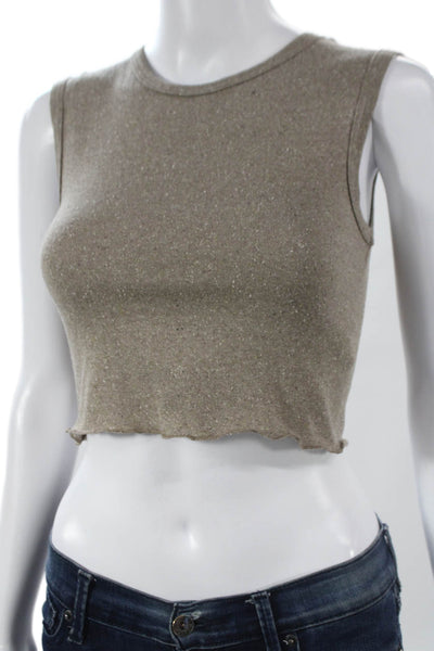 Ozma Womens Cropped Silk Tank Crew Neck Brown Sleeveless Size XS