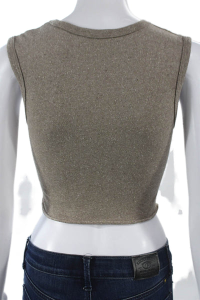 Ozma Womens Cropped Silk Tank Crew Neck Brown Sleeveless Size XS