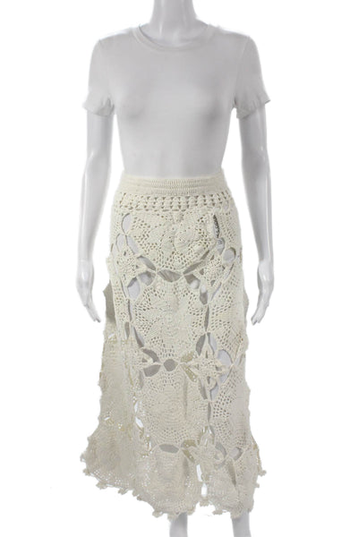 akoia Womens Maxi Skirt Ivory Cotton Floral Bohemian Pull On Size L