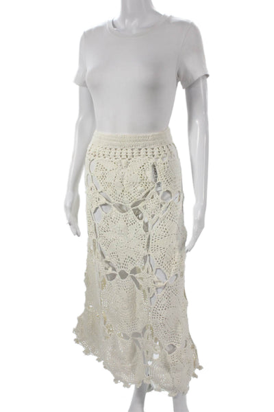 akoia Womens Maxi Skirt Ivory Cotton Floral Bohemian Pull On Size L