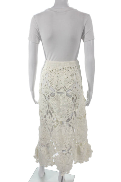 akoia Womens Maxi Skirt Ivory Cotton Floral Bohemian Pull On Size L
