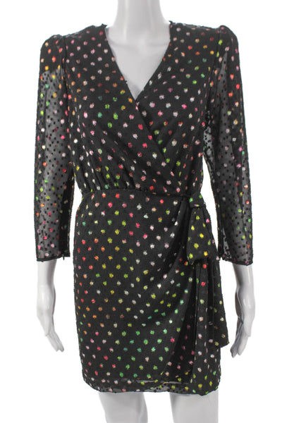 The Kooples Womens Wrap Dress Black V-Neck Polka Dot Long Sleeve Short Size 1