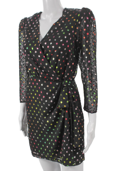 The Kooples Womens Wrap Dress Black V-Neck Polka Dot Long Sleeve Short Size 1