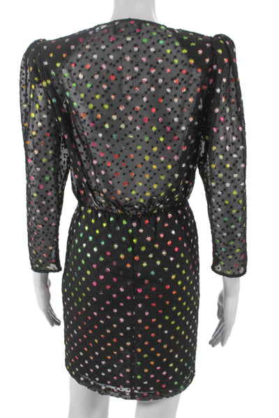 The Kooples Womens Wrap Dress Black V-Neck Polka Dot Long Sleeve Short Size 1