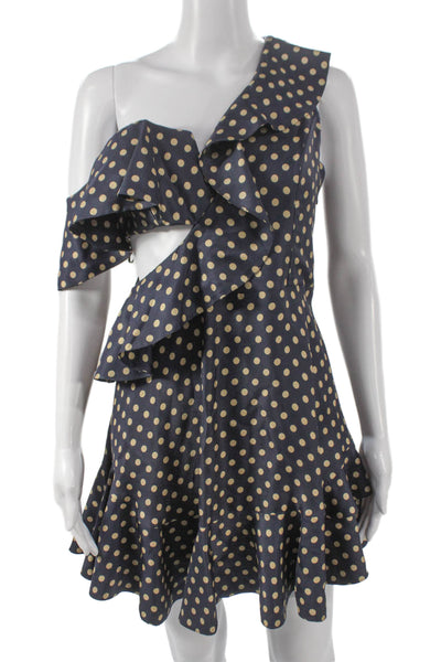 Zimmermann Women One Shoulder Polka Dot Mini Dress Blue Viscose Size 2