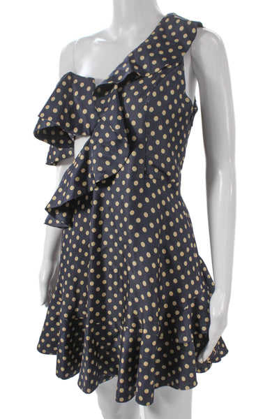 Zimmermann Women One Shoulder Polka Dot Mini Dress Blue Viscose Size 2