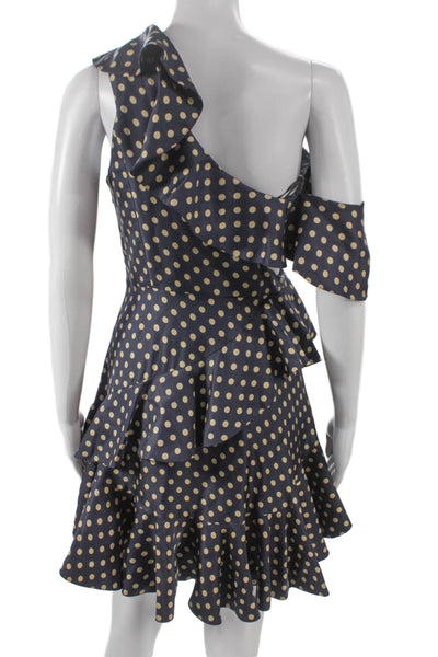 Zimmermann Women One Shoulder Polka Dot Mini Dress Blue Viscose Size 2