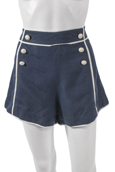 Simkhai Women Sailor Linen Viscose Blue Shorts Zip Size L