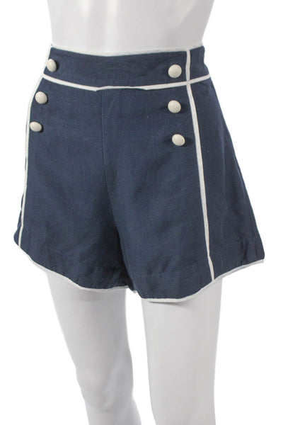 Simkhai Women Sailor Linen Viscose Blue Shorts Zip Size L