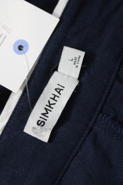 Simkhai Women Sailor Linen Viscose Blue Shorts Zip Size L