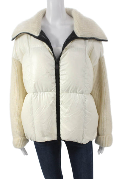 Moncler Women Puffer Jacket Ivory Mohair Zip Size S