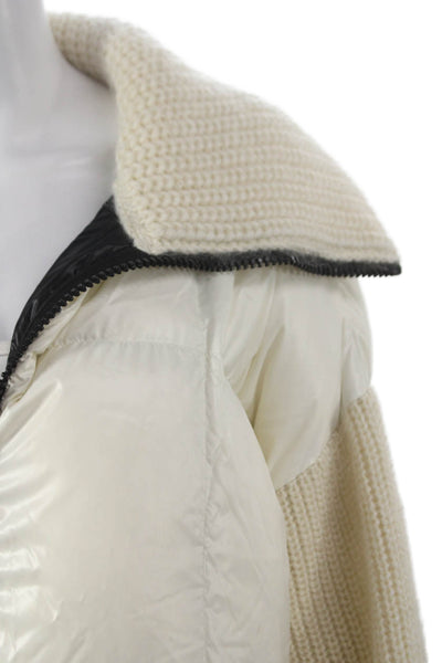 Moncler Women Puffer Jacket Ivory Mohair Zip Size S