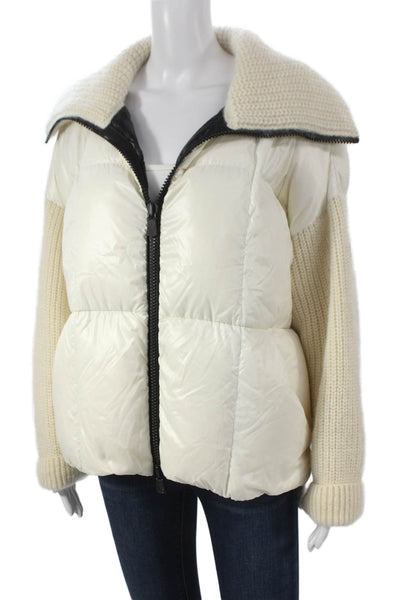 Moncler Women Puffer Jacket Ivory Mohair Zip Size S