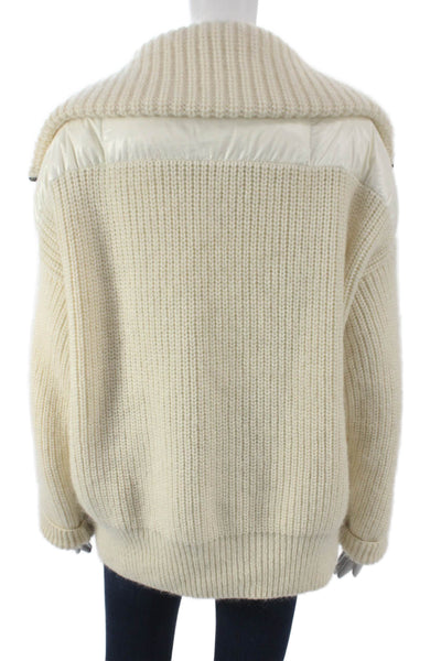 Moncler Women Puffer Jacket Ivory Mohair Zip Size S