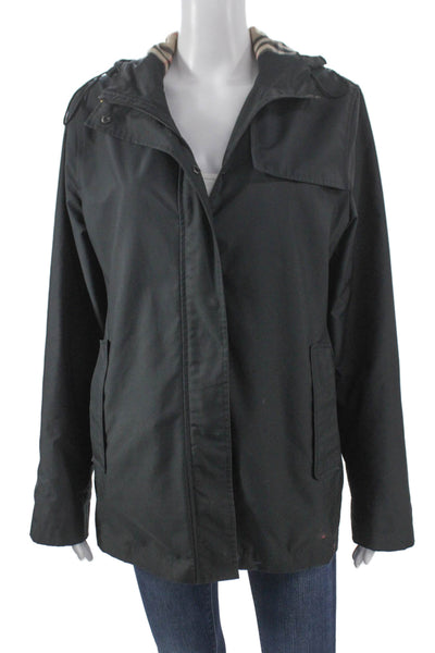 Burberry London Women Raincoat Black Zip Polyester Long Sleeve Size L