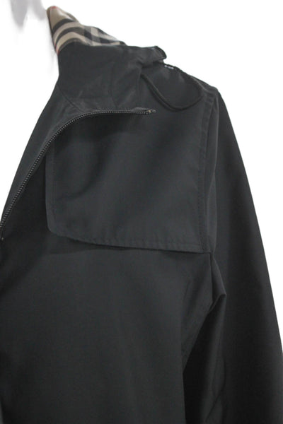 Burberry London Women Raincoat Black Zip Polyester Long Sleeve Size L