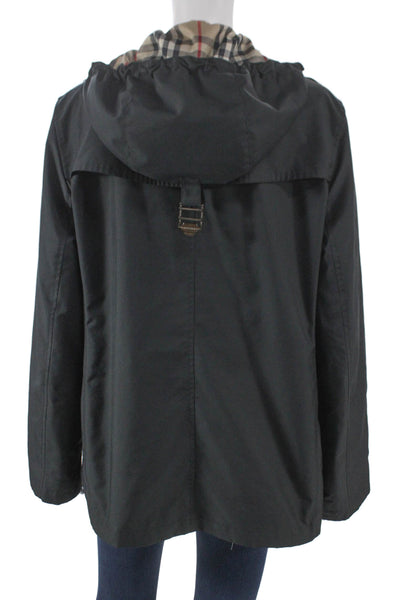 Burberry London Women Raincoat Black Zip Polyester Long Sleeve Size L