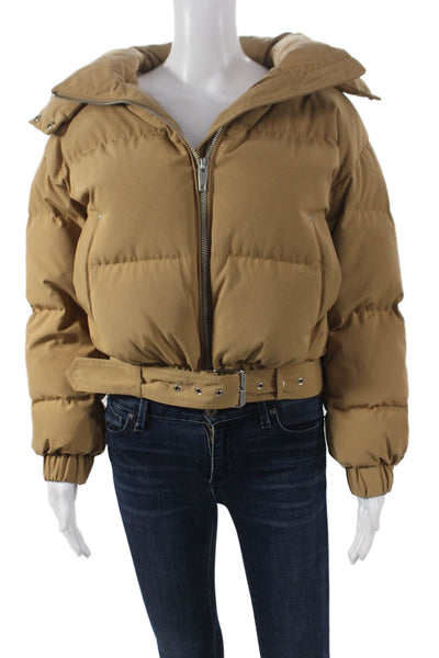 The Kooples Womens Beige Puffer Jacket Zip Long Sleeve Poly Cotton Size L