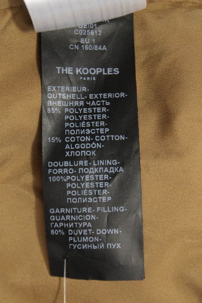 The Kooples Womens Beige Puffer Jacket Zip Long Sleeve Poly Cotton Size L