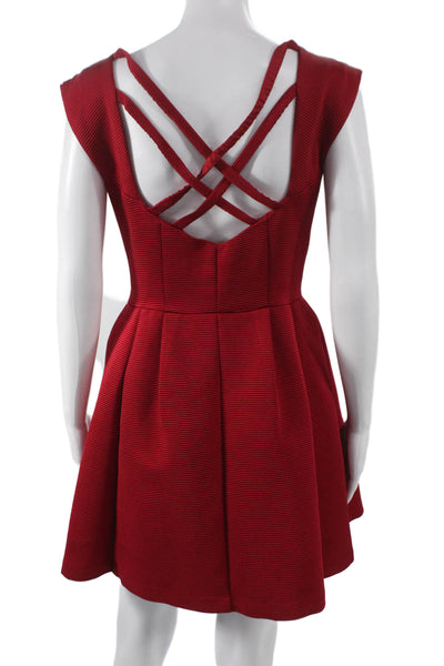 Nanette Lepore Women Red Striped V-Neck Sleeveless Mini Dress Zip Nylon Size 4
