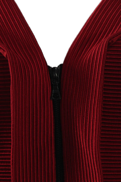 Nanette Lepore Women Red Striped V-Neck Sleeveless Mini Dress Zip Nylon Size 4
