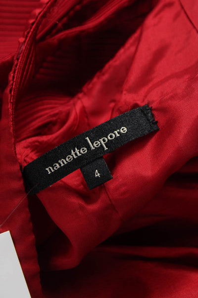 Nanette Lepore Women Red Striped V-Neck Sleeveless Mini Dress Zip Nylon Size 4