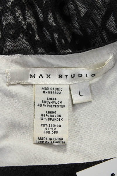 Max Studio Women Black Geometric Shift Dress Sleeveless Boat Neck Nylon Size L