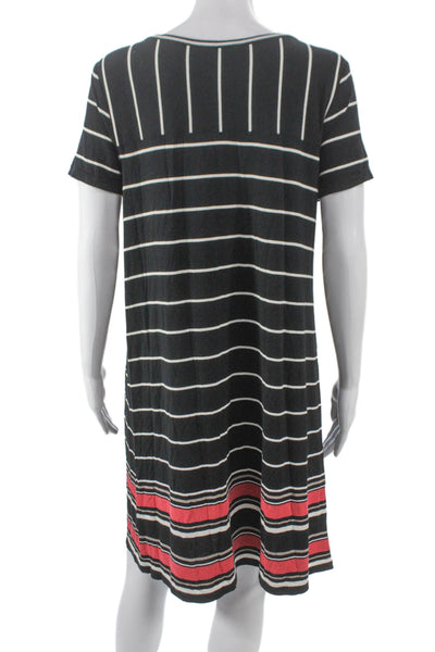 Max Studio Women Black Striped Henley T-Shirt Dress Button Size L