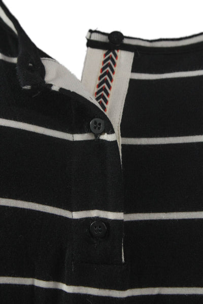 Max Studio Women Black Striped Henley T-Shirt Dress Button Size L