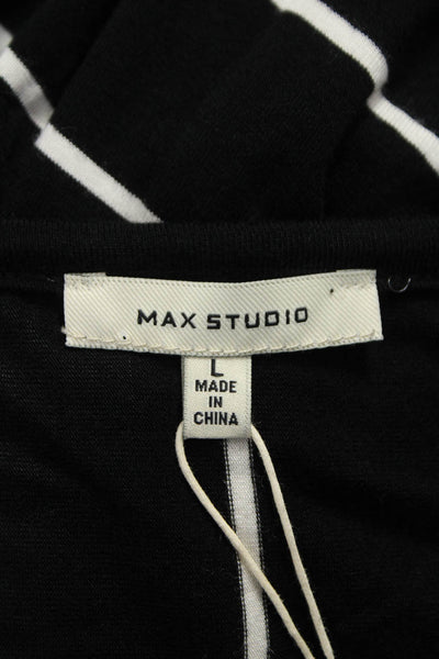Max Studio Women Black Striped Henley T-Shirt Dress Button Size L