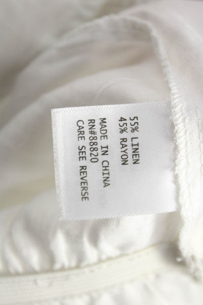 Cynthia Rowley Womens White Linen 3/4 Sleeve Round Neck Blouse Size M