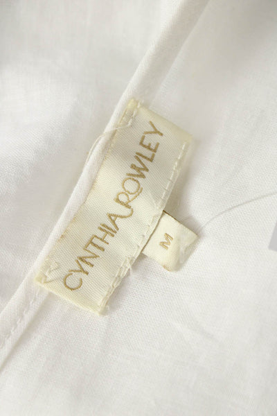 Cynthia Rowley Womens White Linen 3/4 Sleeve Round Neck Blouse Size M