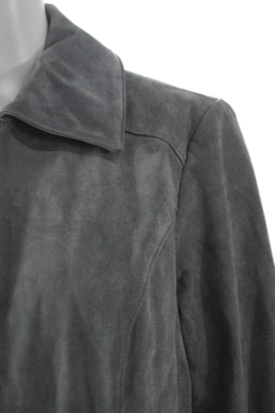 Dennis Basso Womens Basic Suede Zip Jacket Gray Long Sleeve Fall Size S