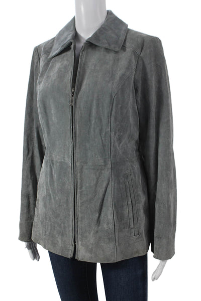Dennis Basso Womens Basic Suede Zip Jacket Gray Long Sleeve Fall Size S
