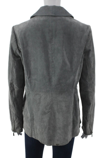Dennis Basso Womens Basic Suede Zip Jacket Gray Long Sleeve Fall Size S