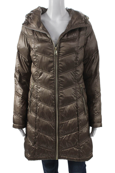 Calvin Klein Womens Brown Quilted Puffer Jacket Zip Long Sleeve Size XS