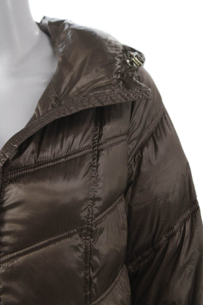 Calvin Klein Womens Brown Quilted Puffer Jacket Zip Long Sleeve Size XS