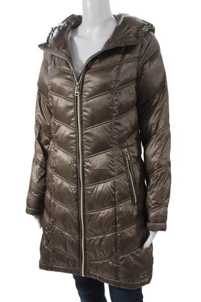 Calvin Klein Womens Brown Quilted Puffer Jacket Zip Long Sleeve Size XS