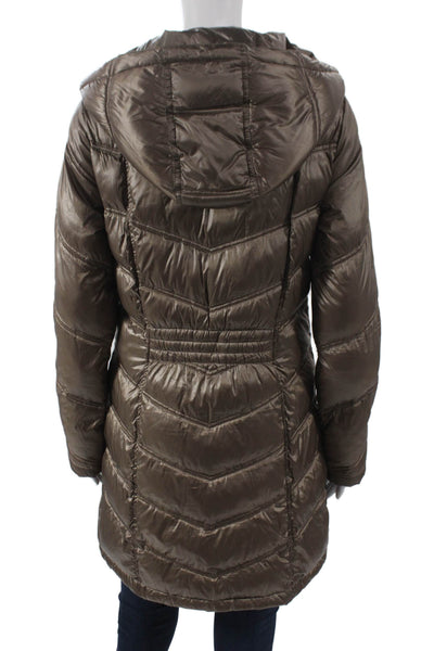 Calvin Klein Womens Brown Quilted Puffer Jacket Zip Long Sleeve Size XS