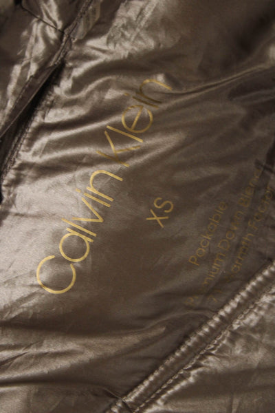 Calvin Klein Womens Brown Quilted Puffer Jacket Zip Long Sleeve Size XS