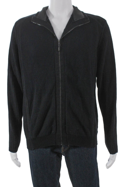 Calvin Klein Mens Full Zip Mock Neck Sweater Black Size L