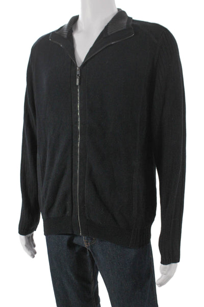 Calvin Klein Mens Full Zip Mock Neck Sweater Black Size L