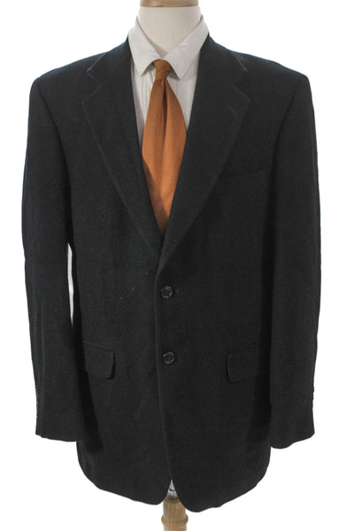 Stafford Mens Camel Hair Overcoat Blazer Black Button Size 40